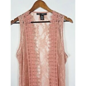 Womens Crochet Lace Sheer Long Duster Vest Size S Y2K Boho Fairy Festival Hippie